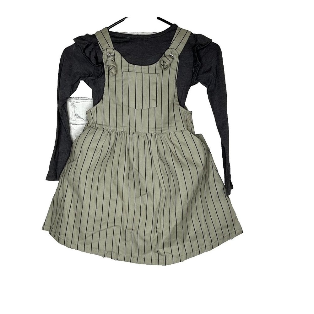 Jessica Simpson Girls 2 Piece Striped Dress & Long Sleeve Top 5/6 Olive